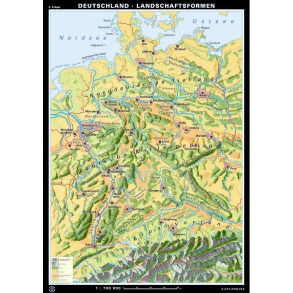 Klett-Perthes Verlag Mapa Alemanha formas de relevo / formas da paisagem (ABW) 2 lados