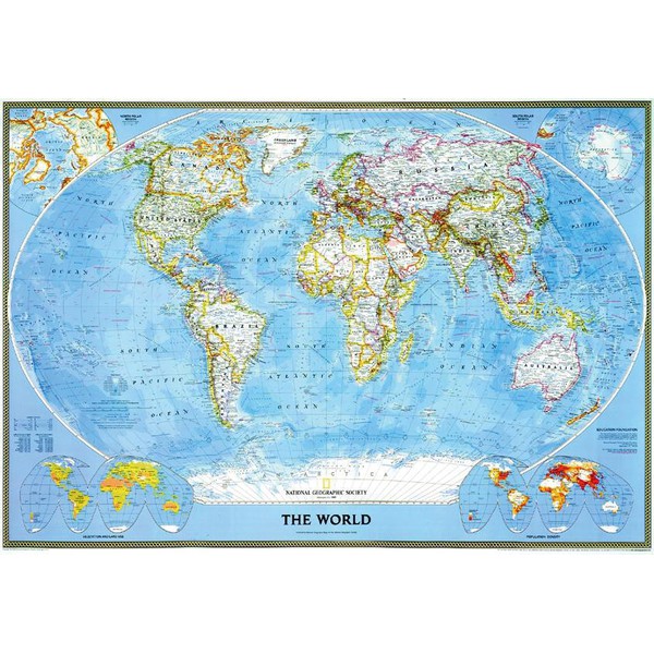 National Geographic Mapa mundial Classic political world map, for pinning, framed (silver)