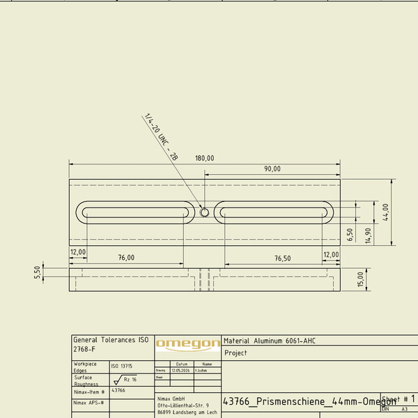 Omegon 180mm Dovetail com parafuso