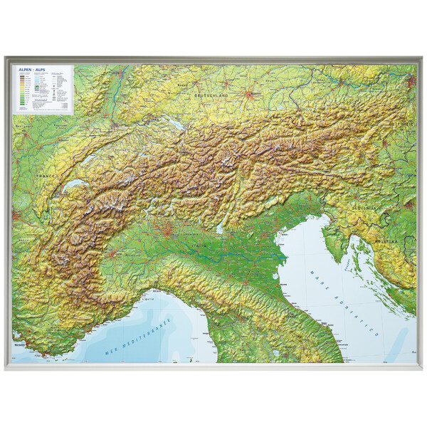Georelief Mapa 3D em relevo do arco alpino (77x57)