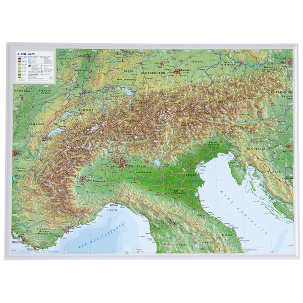 Georelief Mapa regional 3D relief map of the Alps, small (in German)