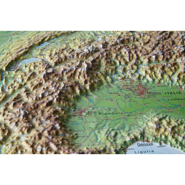 Georelief Mapa regional 3D relief map of the Alps, small (in German)