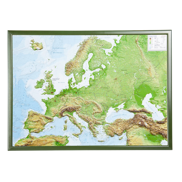 Georelief Mapa 3D em relevo da Europa (78x58) com Quadro de madeira