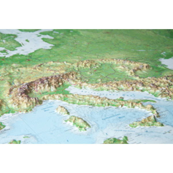 Georelief mapa de continente Large 3D relief map of Europe in aluminium frame (in German)