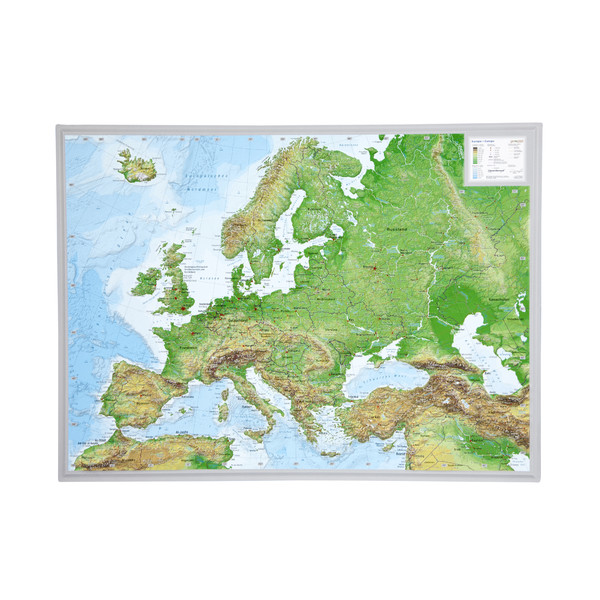 Georelief mapa de continente 3D relief map of Europe, small (in German)
