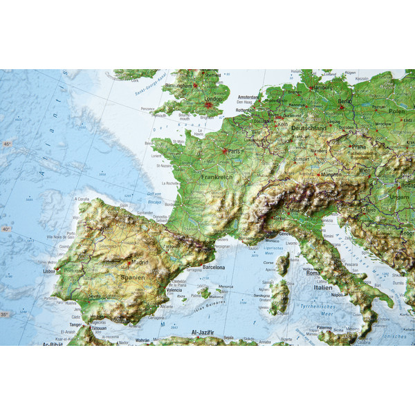 Georelief mapa de continente 3D relief map of Europe, small (in German)