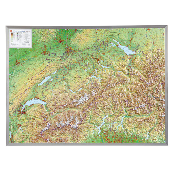 Georelief Mapa Large 3D relief map of Switzerland in aluminium frame (in German)