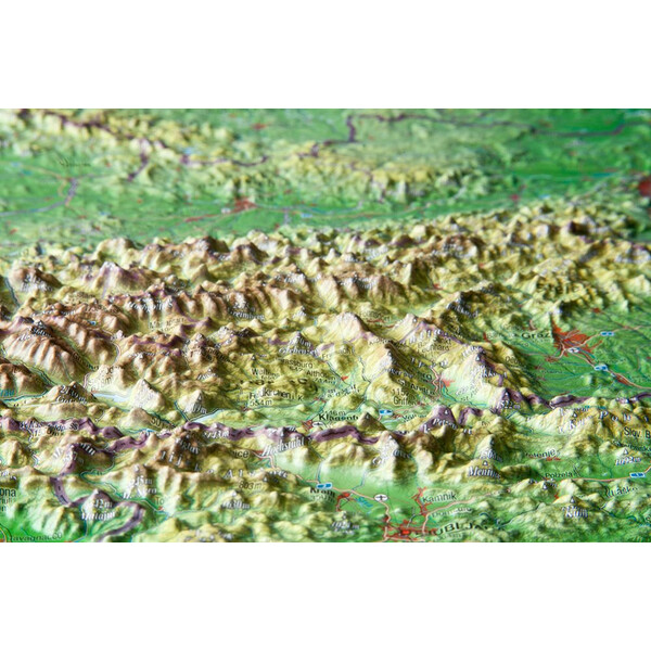 Georelief Mapa Large 3D relief map of Austria, in wooden frame (in German)