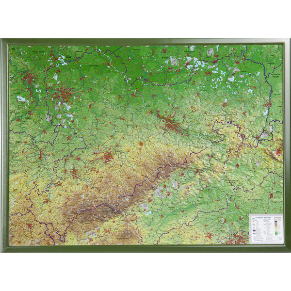 Georelief Mapa 3D em relevo da Saxónia, grande, com Quadro de madeira