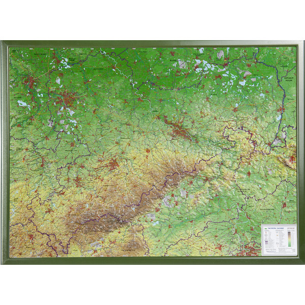 Georelief Mapa regional Large 3D relief map of Saxony, in wooden frame (in German)