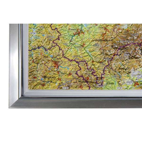 Georelief Mapa regional Large 3D relief map of Saxony in aluminium frame (in German)