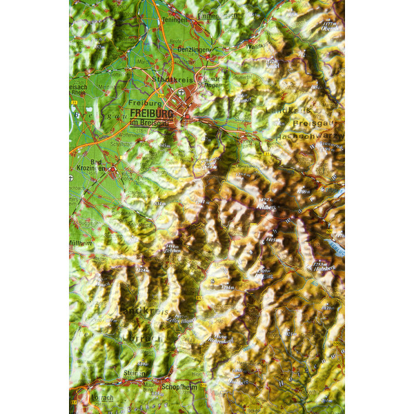 Georelief Mapa regional 3D relief map of the Black Forest, small (in German)