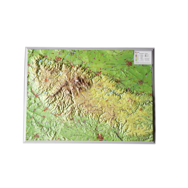 Georelief Mapa regional 3D relief map of the Harz region, small (in German)