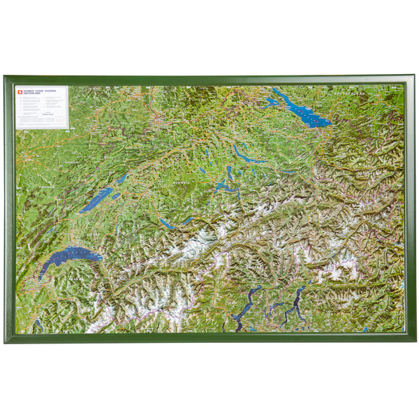 Georelief Mapa Relief map of Switzerland with wooden frame (in German)