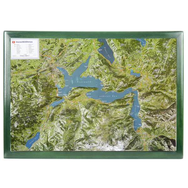 Georelief Mapa regional Lago Lucerna com Quadro de madeira