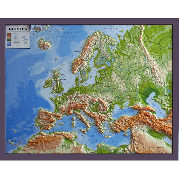 geo-institut mapa de continente Silver line physical relief map of Europe (in German)