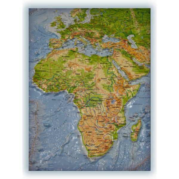 geo-institut Mapa mundial Silver line physical relief map of the world (in German)