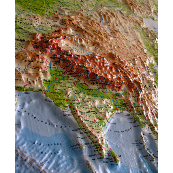 geo-institut Mapa mundial GEO Institute Silver line Russian political world relief map (in German)