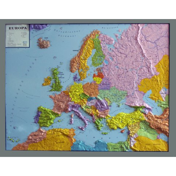 geo-institut mapa de continente GEO Institute Silver line continental political relief map of Europe (in German)