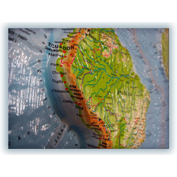 geo-institut Mapa mundial world map raised relief Silver line political Swedish