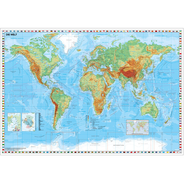 Stiefel Mapa mundial physisch mit Flaggenrand (95x62)