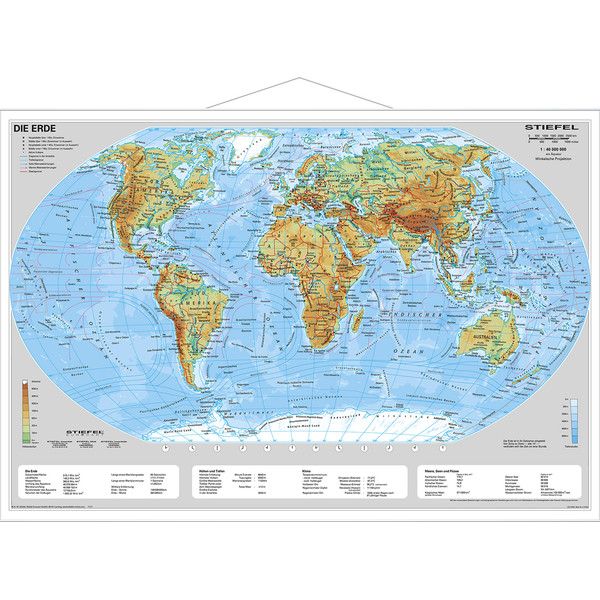 Stiefel Mapa mundial Physical map of the Earth  (in German) with metal strip