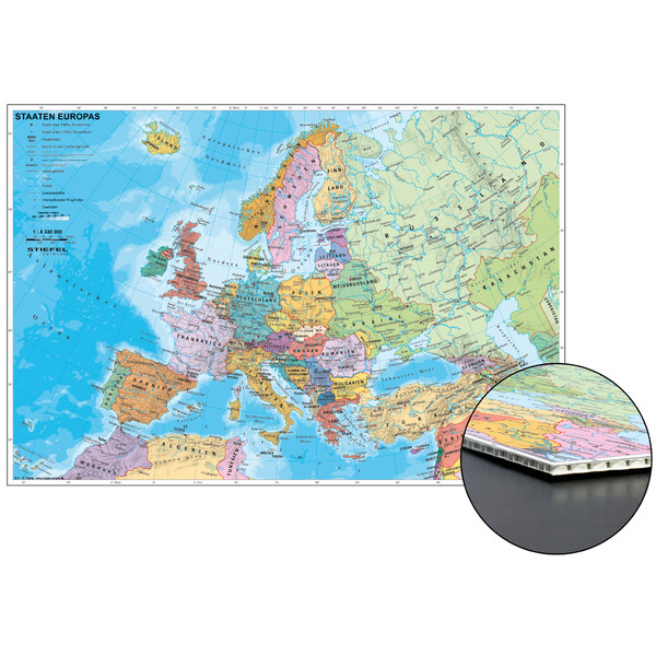 Stiefel mapa de continente map of European countries (in German) for pinning onto honeycomb board