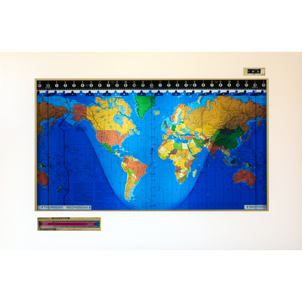 Geochron Original Kilburg world map in alder real wood veneer with Modern White finish and gold bordering