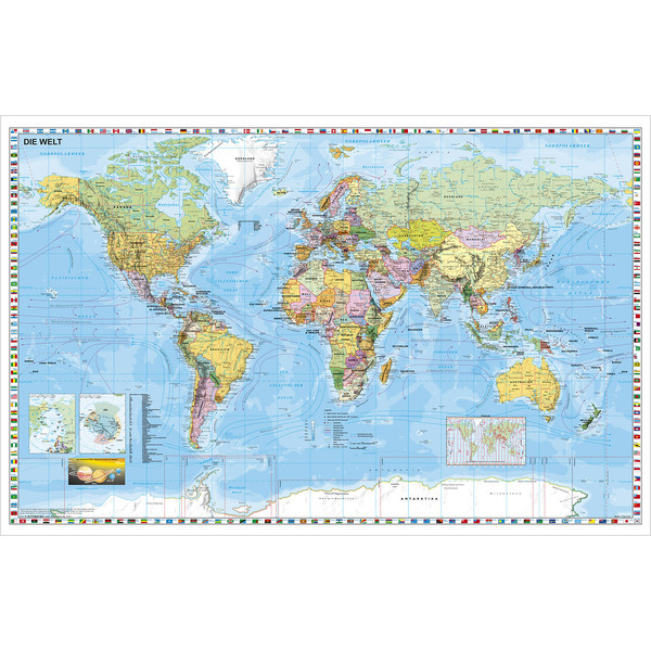 Stiefel Mapa mundial World map Poster - large format, can be written on and wiped clean - extremely tear-resistant, German
