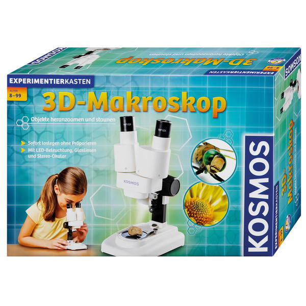 Kosmos Verlag Microscópio stéreo 3-D Makroskop Forschungspaket, 20x, LED