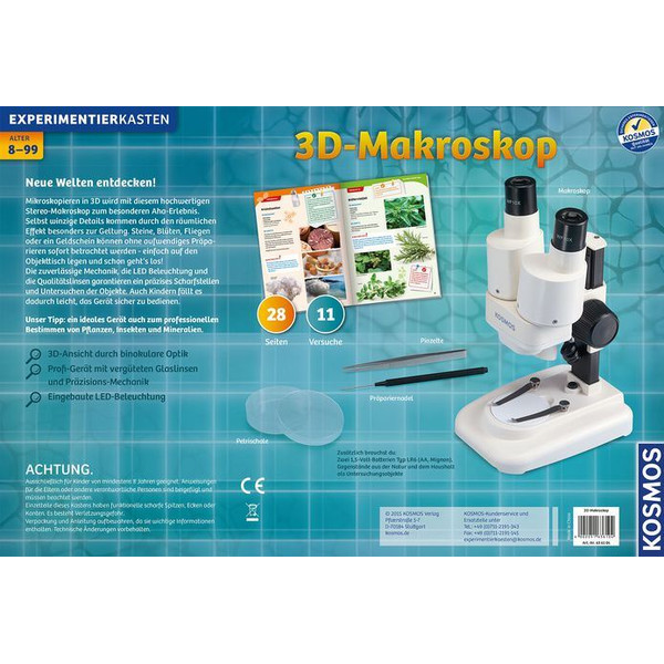 Kosmos Verlag Microscópio stéreo 3-D Makroskop Forschungspaket, 20x, LED