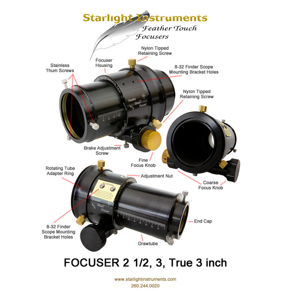 Starlight Instruments Feather Touch FTF2515HD Focador de velocidade dupla de 2,5" com distância de focagem de 1,5