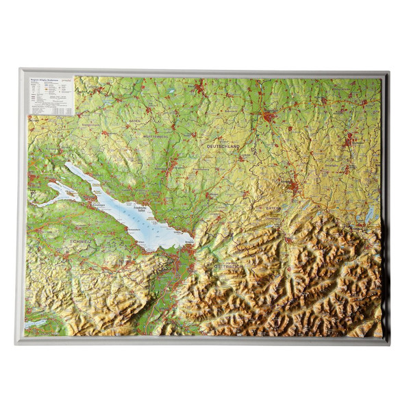 Georelief Mapa regional Allgäu/Lake Constance 3D relief map, small