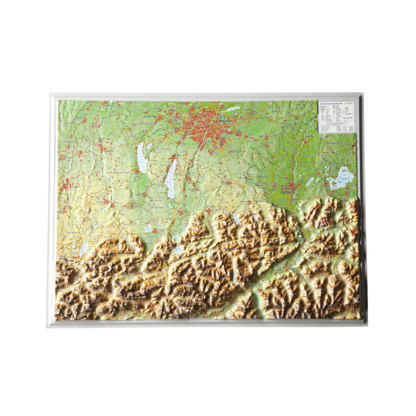 Georelief Mapa regional Bavarian uplands, 3D relief map, small