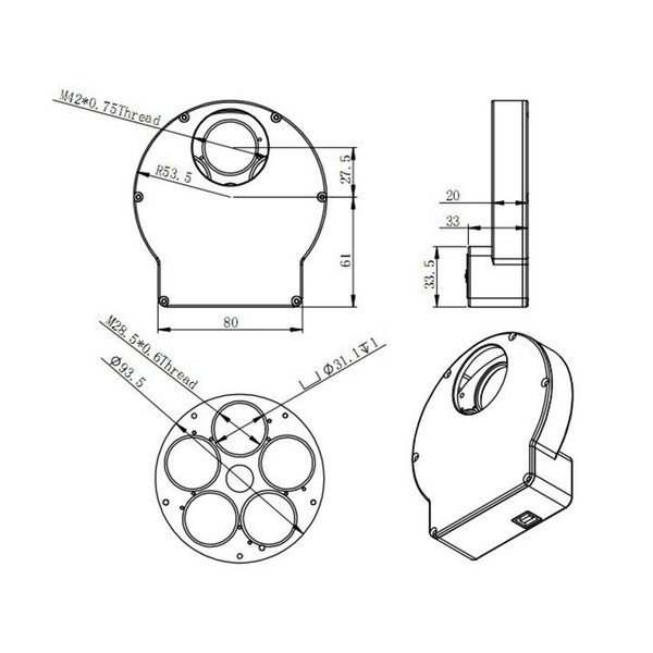 ZWO Roda de Filtros motorizada EFWmini 5x1,25"