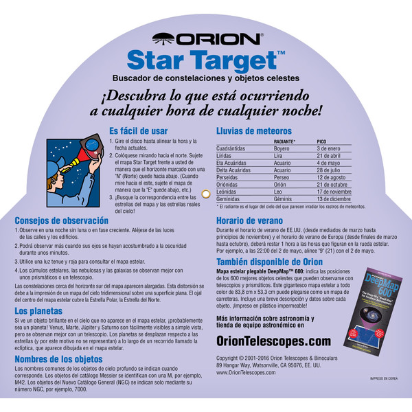Orion Star Target para latitudes de 30° a 50° N
