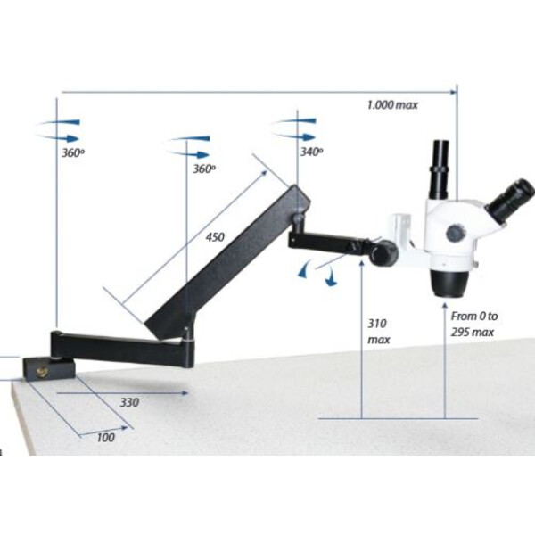 Euromex Microscópio estéreo zoom NZ.1903-A,  6.7x to 45x, articulated stand., base plate, w.o. illumination, trino