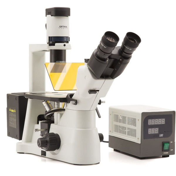 Optika Microscópio invertido Mikroskop IM-3F-SW, trino, invers, phase, FL-HBO, B&G Filter, IOS LWD W-PLAN, 40x-400x, CH