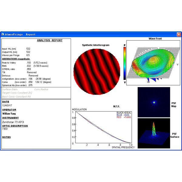 William Optics Refrator apocromático AP 73/430 Super ZenithStar 73 Blue OTA