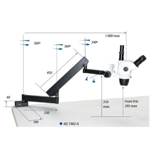 Euromex Braço articulado metálico Tripé universal, pinça de mesa, preto sem Suporte da cabeça, NZ.9025 (Nexius)