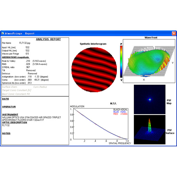 William Optics Refrator apocromático AP 132/925 Fluorostar 132 Blue OTA