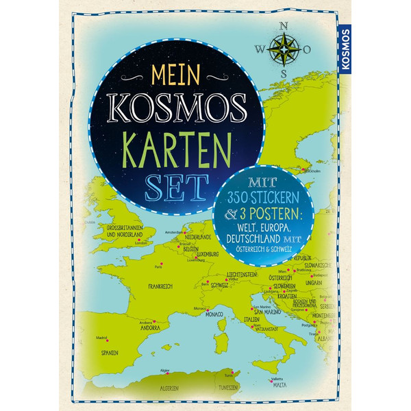 Kosmos Verlag Mapa para crianças Conjunto de cartões 3 posters com autocolantes