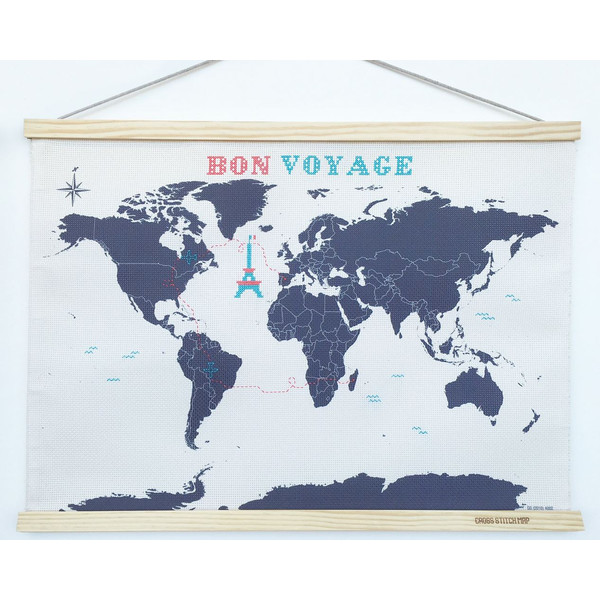 suck UK Mapa mundial Cross Stitch Map