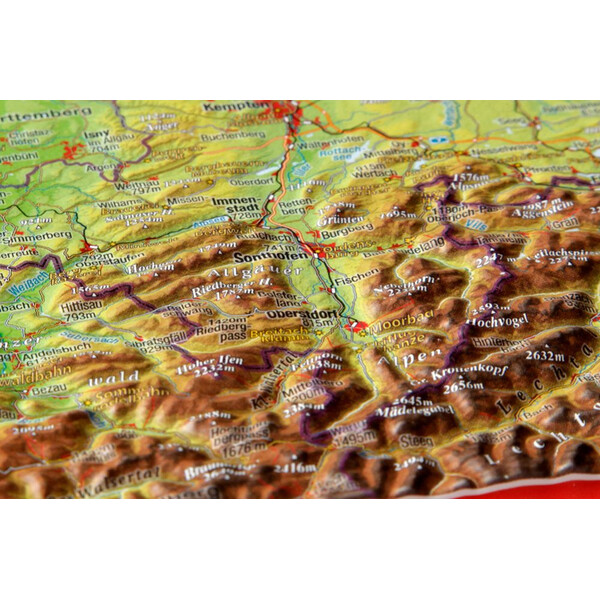 Georelief Mapa regional Allgäu Bodensee 3D Reliefkarte (77 x 57 cm)