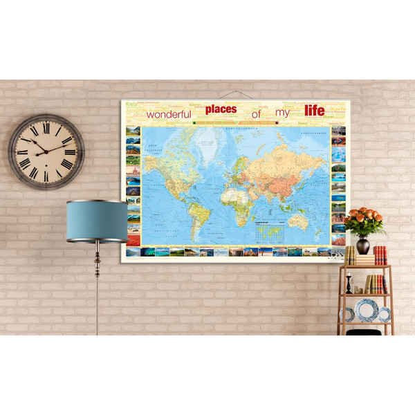 Bacher Verlag Mapa mundial World map for your journeys "Places of my life" extra-large including NEOBALLS