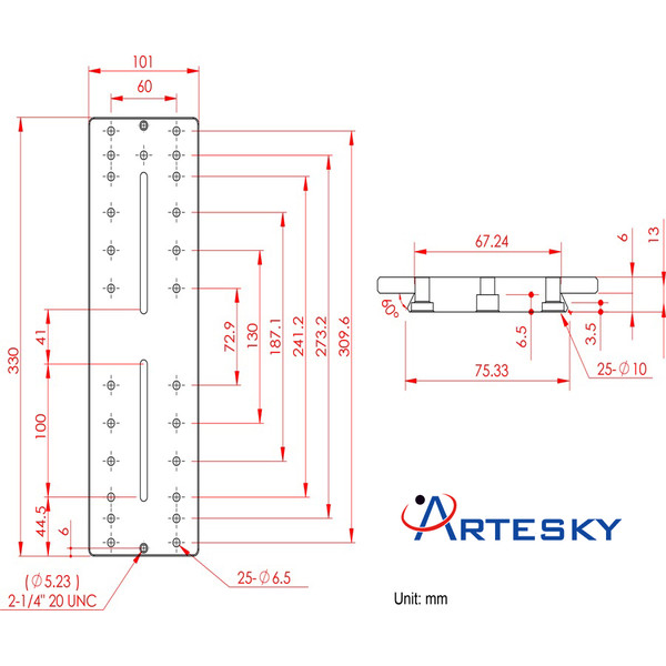 Artesky Placa de montagem Losmandy-Style 330mm