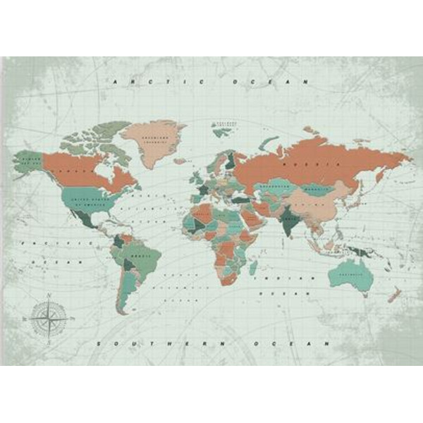 Miss Wood Mapa mundial Woody Map Watercolor Terracotta L