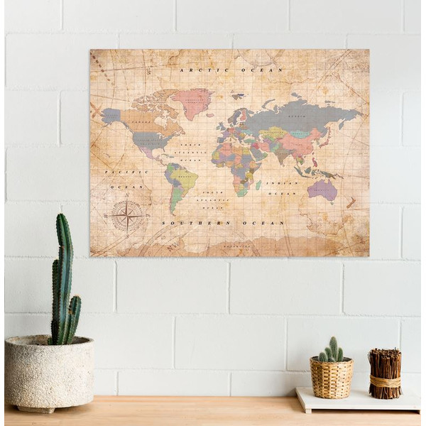 Miss Wood Mapa mundial Woody Map Watercolor Old School XL