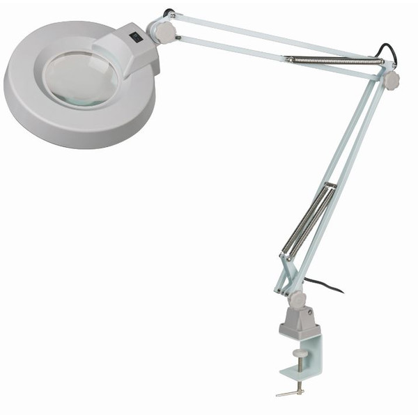 Schweizer Lupa Lâmpada de ampliação com braço de tesoura, pinça de mesa, 2x/Ø125mm, biconvexa, 22W
