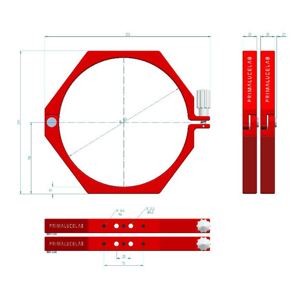 PrimaLuceLab Braçadeiras de tubo Rohrschellen PLUS 180mm